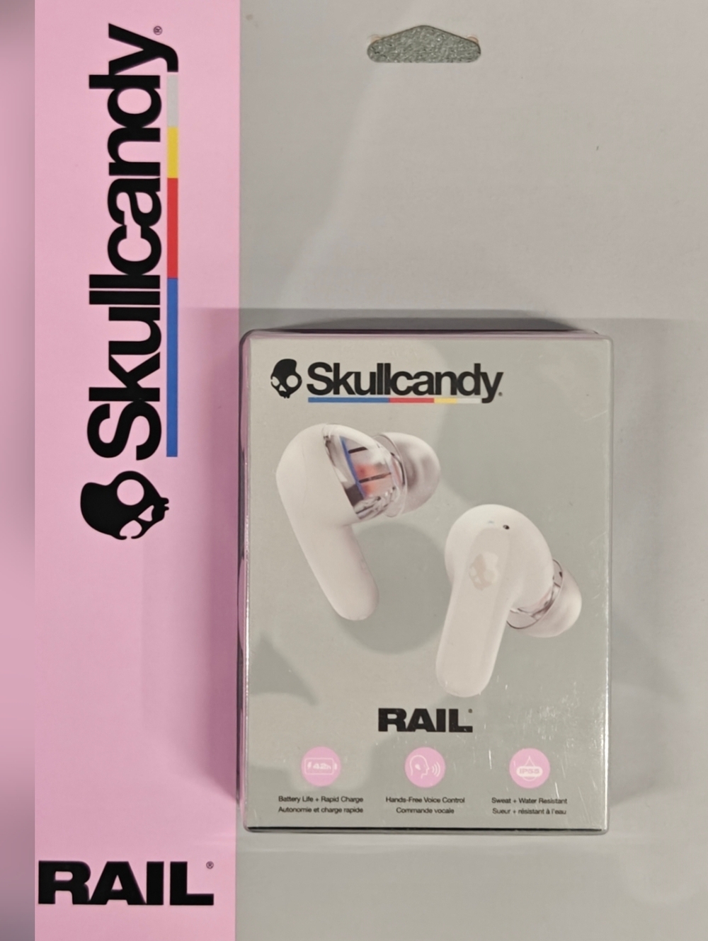 Skullcandy Rail True Wireless Earbuds in White with Pink Accent